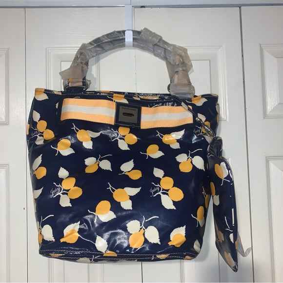 Juicy Couture Pam & Gela Coated Canvas Large Navy Tote Bag Makeup Pouch Set New - Picture 2 of 7